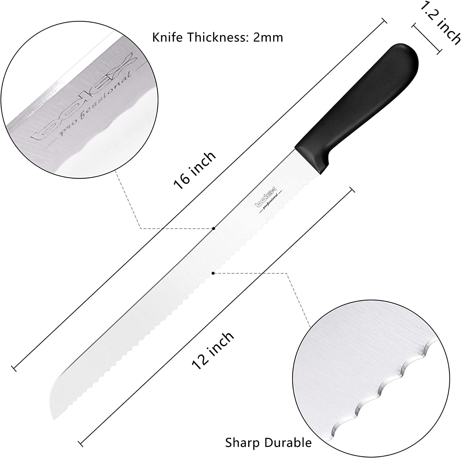 BOLEXINO serrated edge cuts through crusts with minimal crumbs.