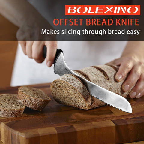 BOLEXINO serrated wavy-edge blade cuts bread without tearing crusts