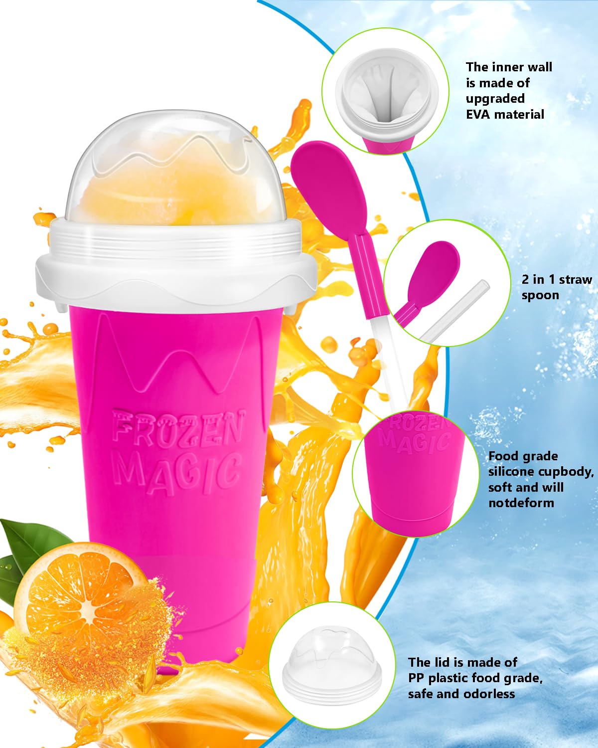 Bollove Slushie Cup included brushes aid easy cleaning.