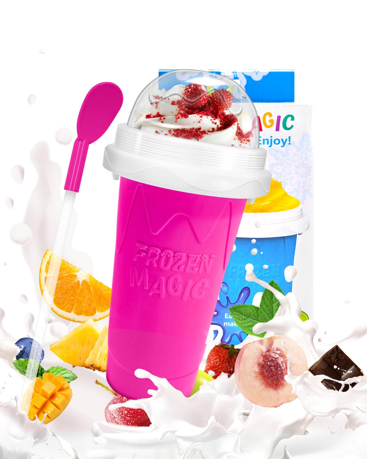 Bollove Slushie Cup pink lid ready for quick frozen drinks.
