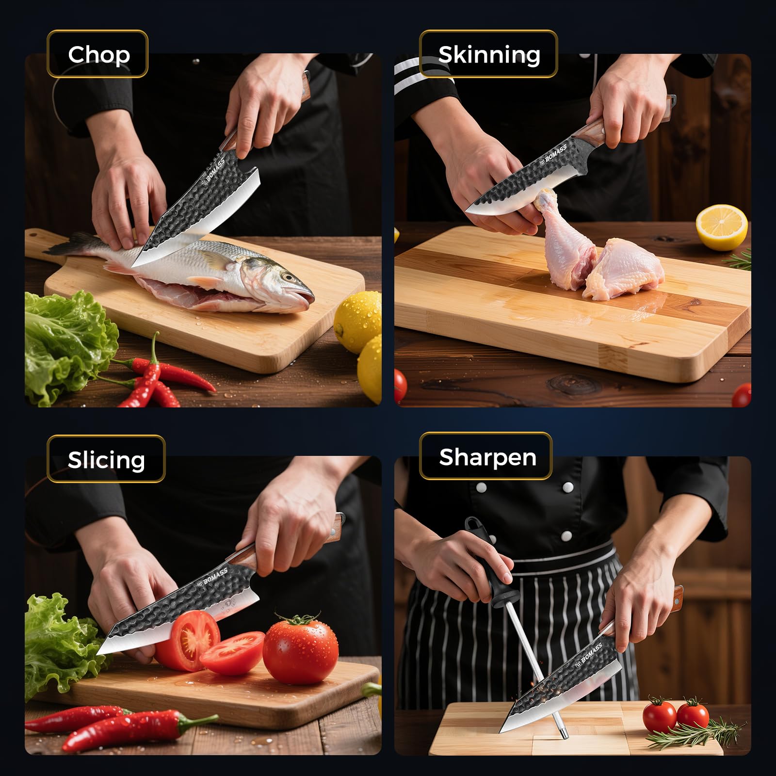 BOMASS boning knife detail for smooth maneuver around bones