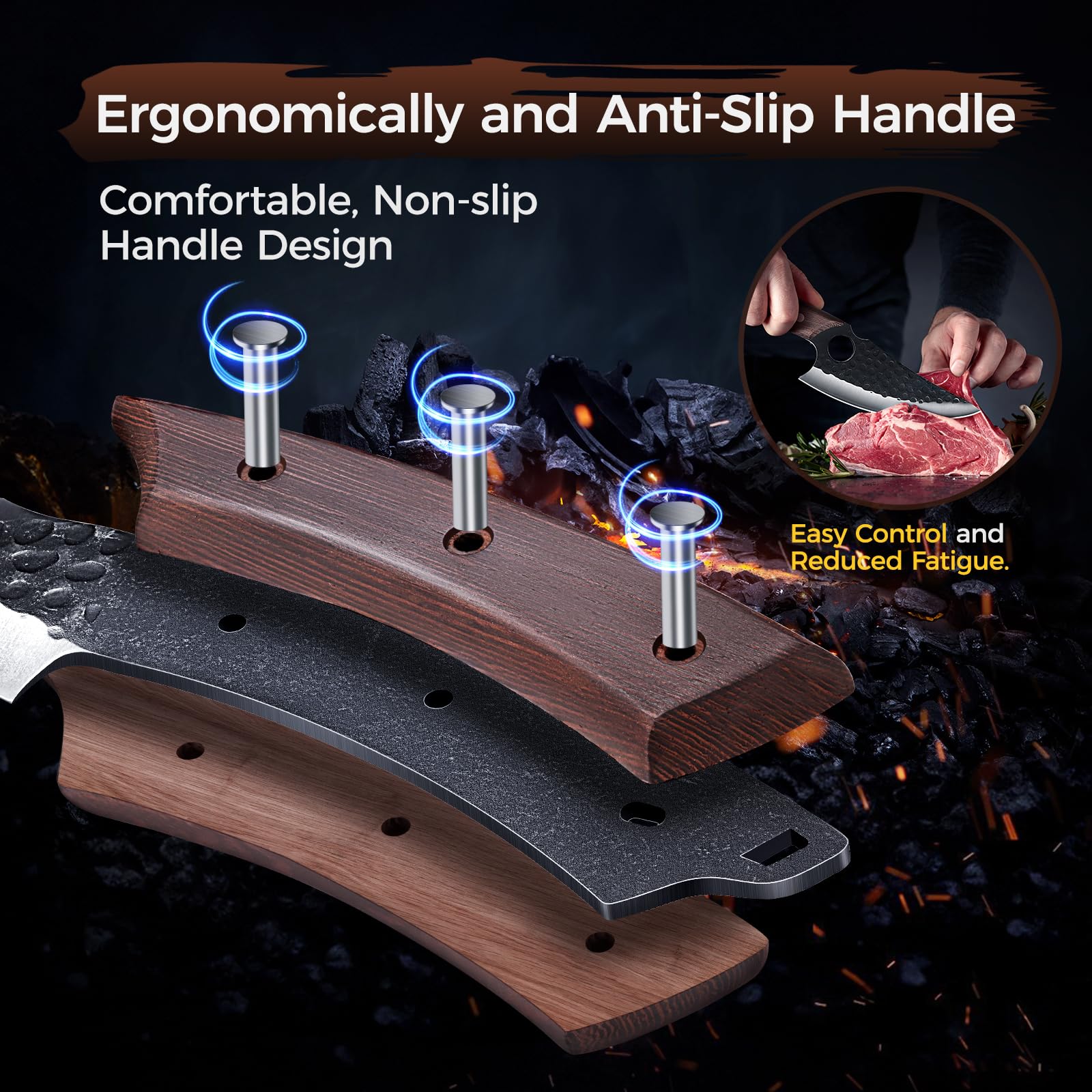 Ergonomic BOMASS handle with anti-slip, curved design.