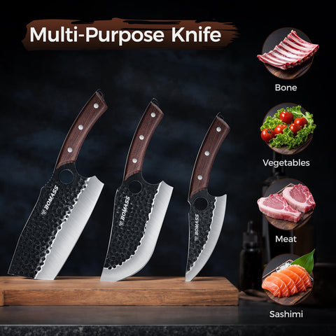 Gift-ready BOMASS knife set in stylish packaging.