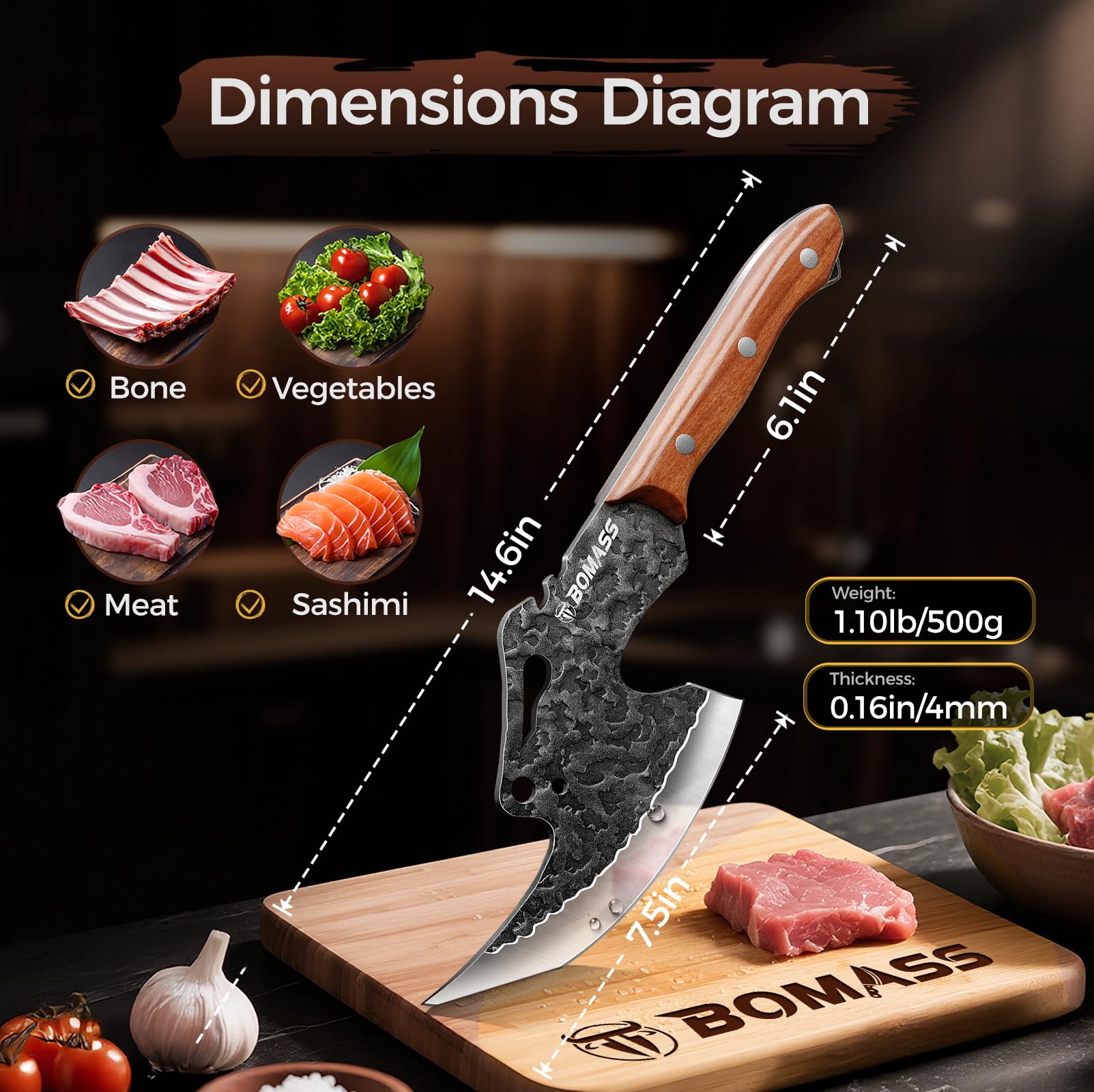 BOMASS heavy-duty bone cleaver delivers reliable performance on tough cuts.