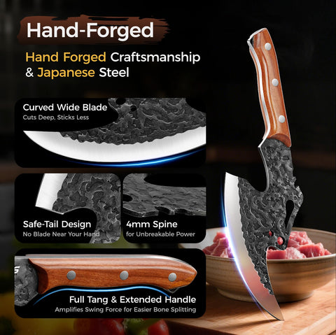 BOMASS meat cleaver demonstrates precision-control for delicate deboning and accurate cuts.