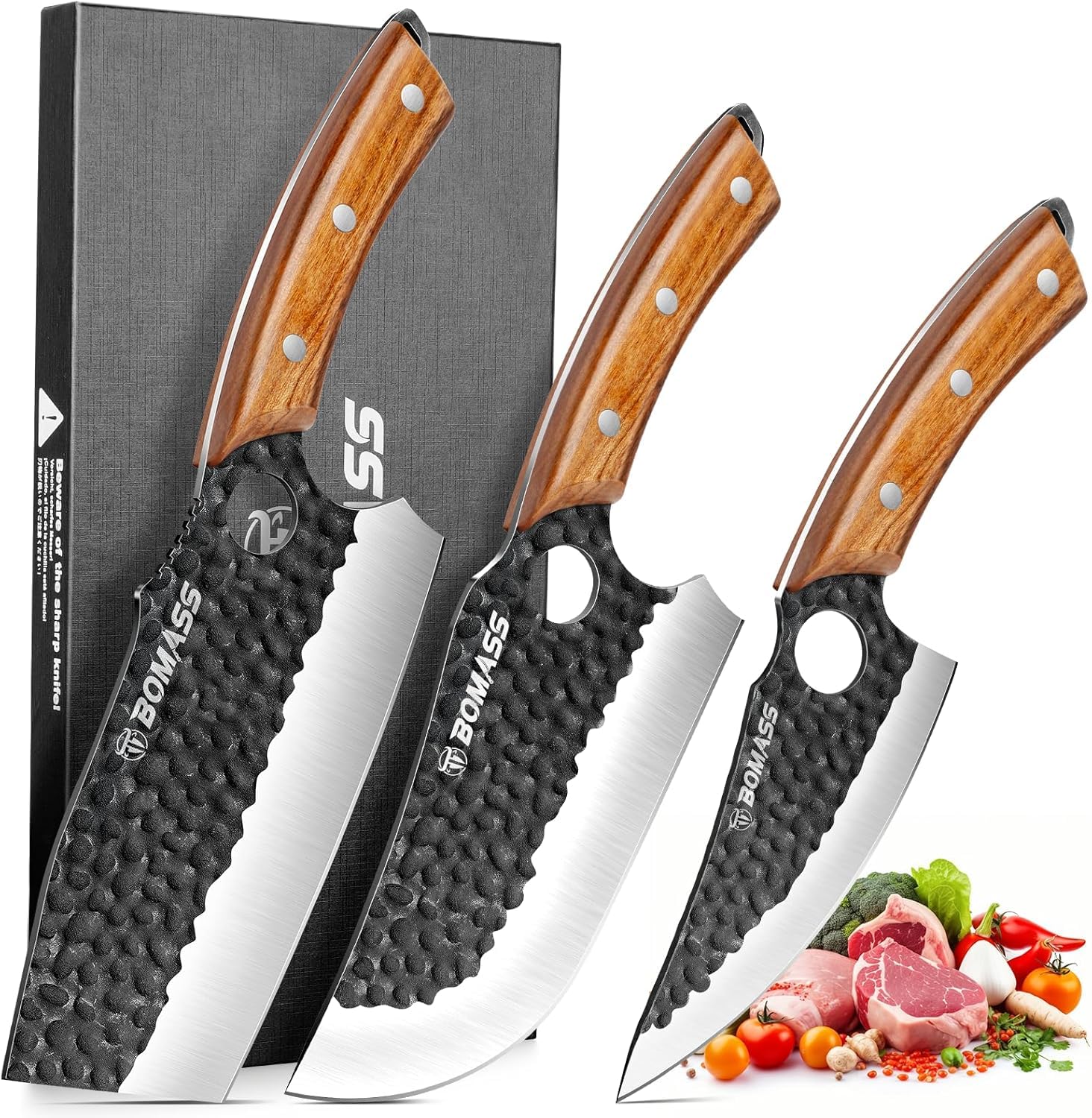 BOMASS Serbian-style chef knife with ergonomic handle for precise slicing
