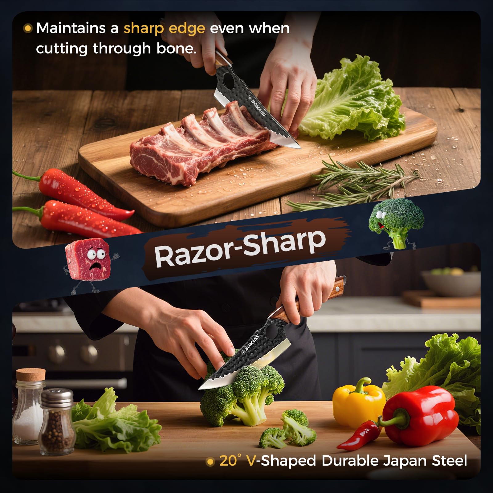 BOMASS Viking knife ideal for bone separation and versatile kitchen tasks