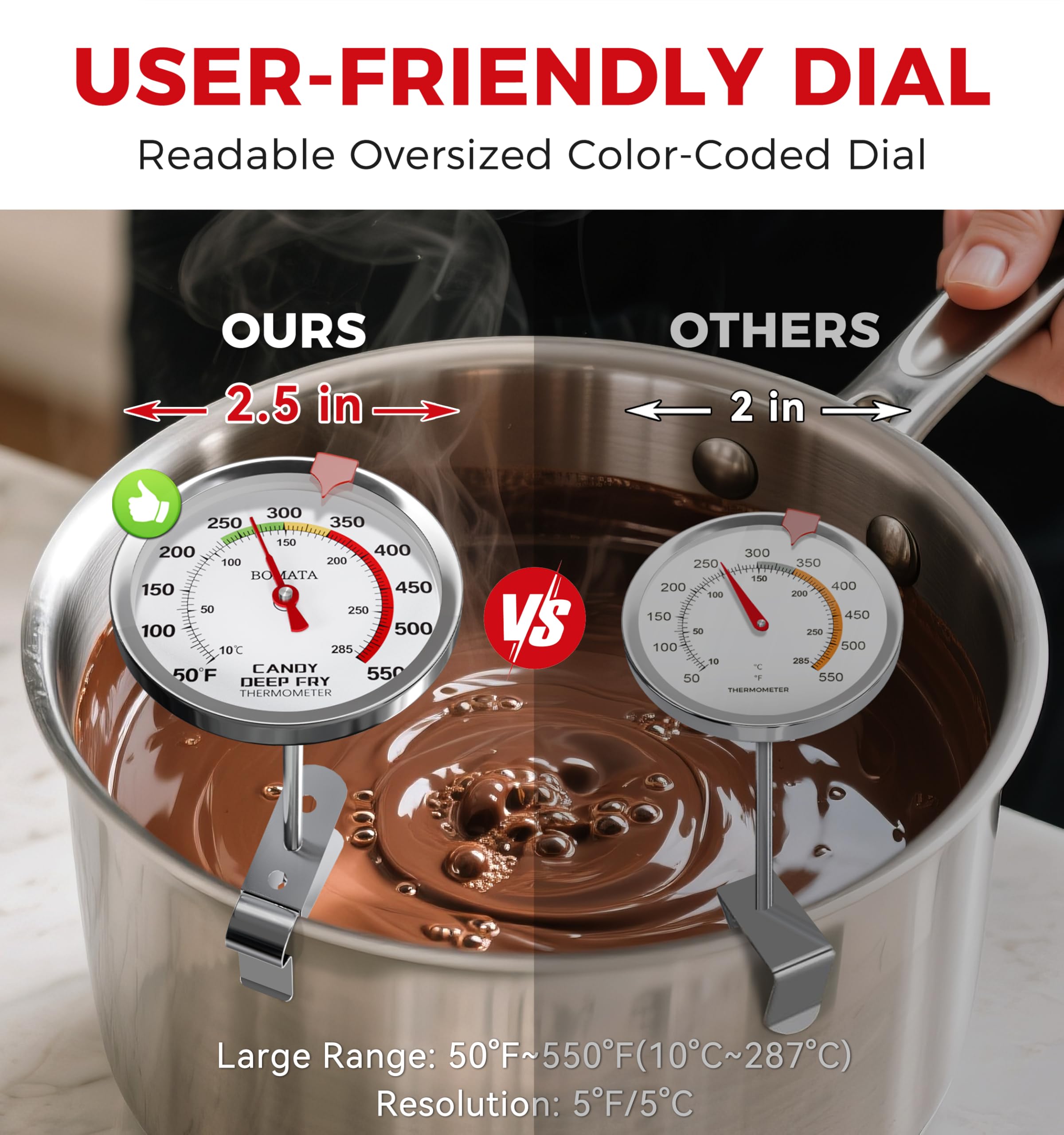 BOMATA 2.5 inch color coded dial thermometer with movable red pointer
