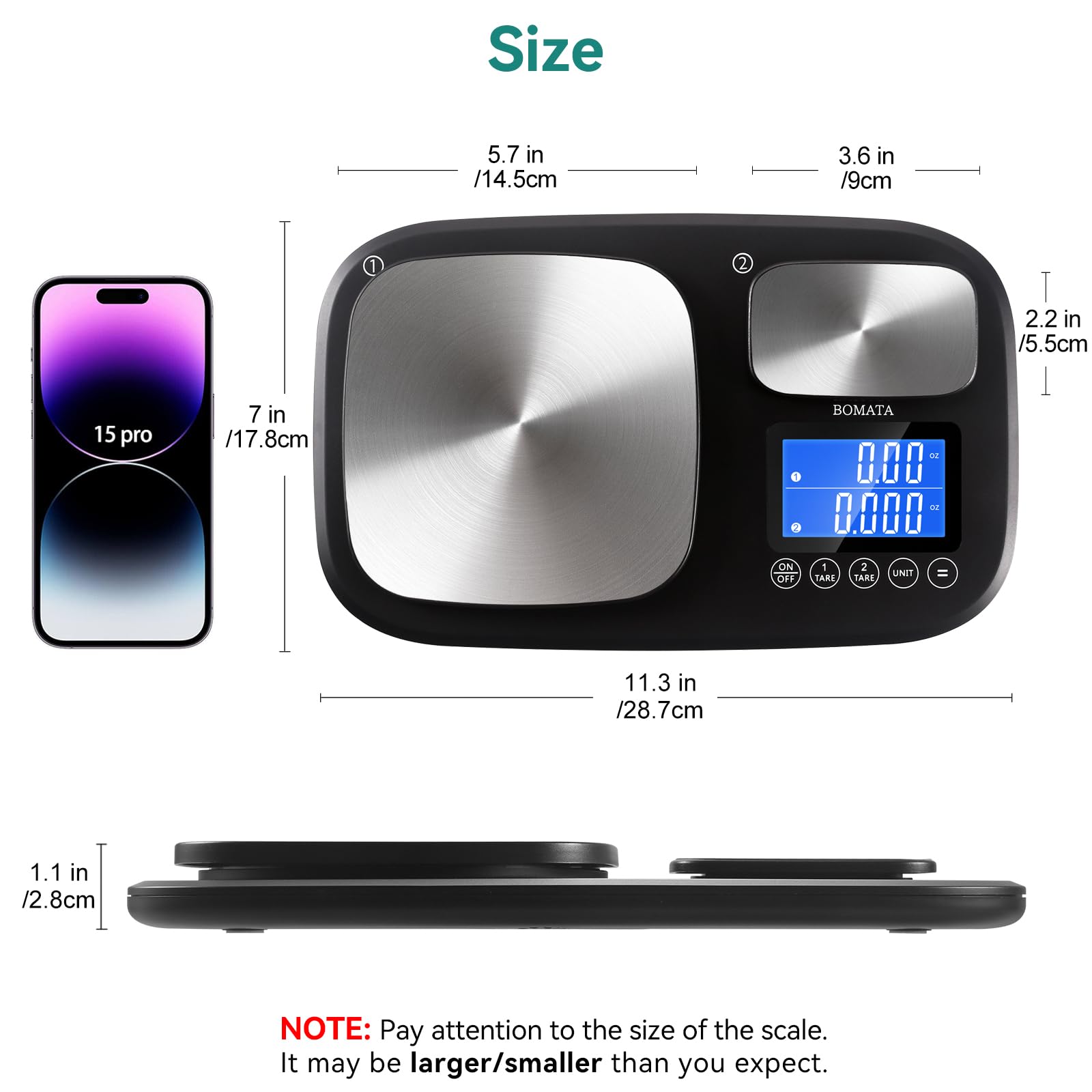 BOMATA B614 two-line display provides clear readings from dual scales.