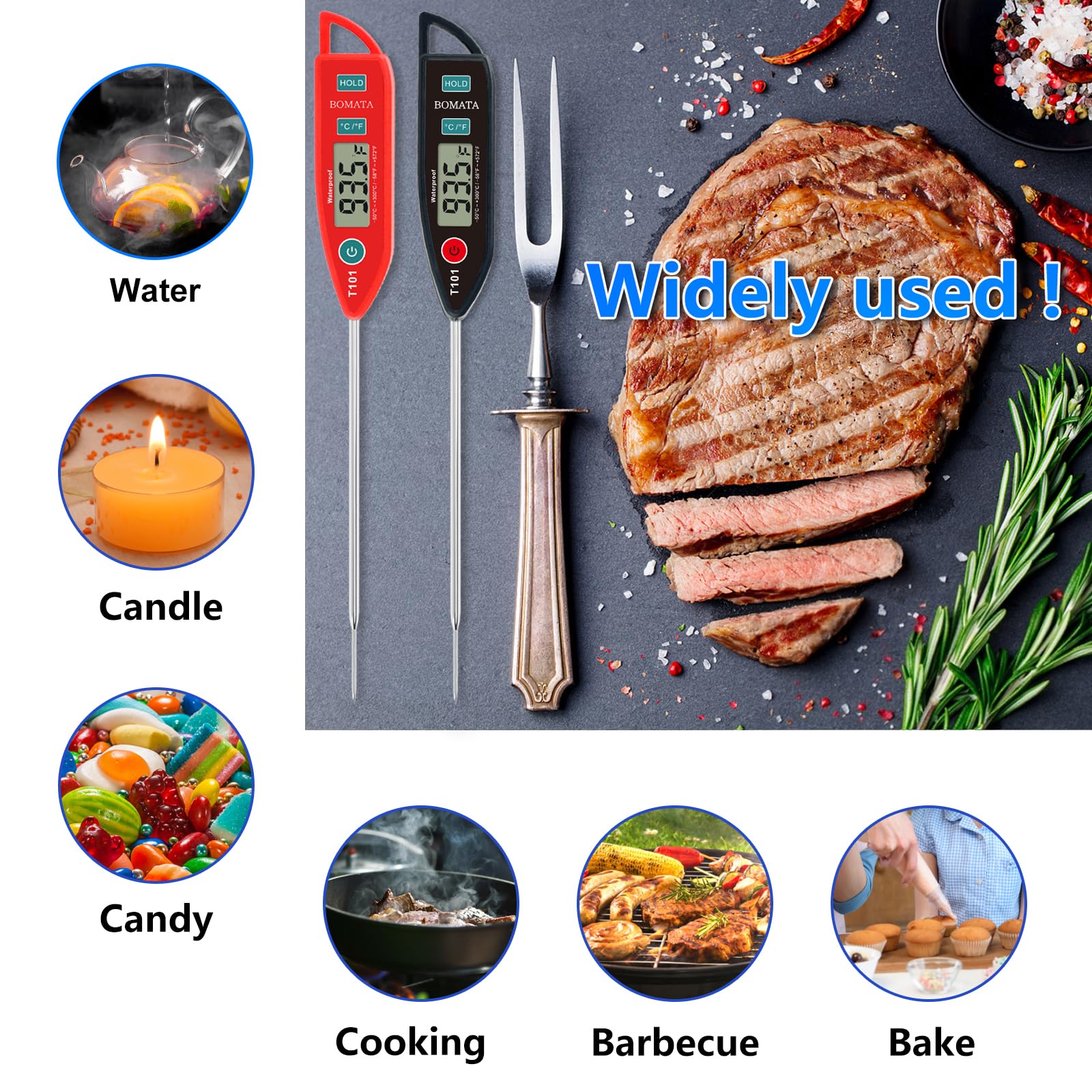 BOMATA BBQ and kitchen-ready thermometer with durable design and long warranty.