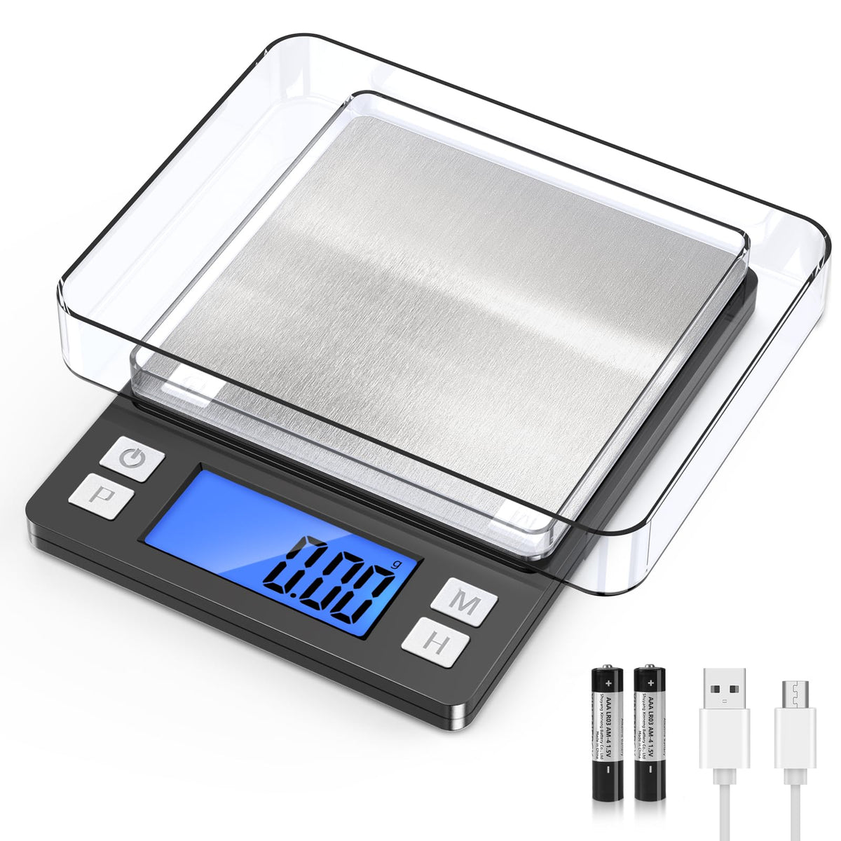 BOMATA digital scale display shows 0.01 g precision for tiny items.