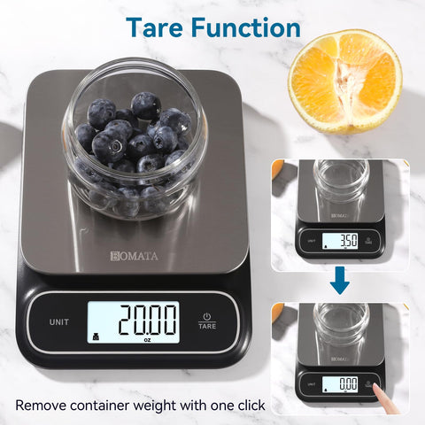Bomata kitchen scale in use; measuring ingredients like meat and spices