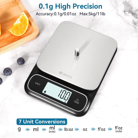 Bomata precise weighing sensor; close-up emphasizes high-precision readout for accurate results