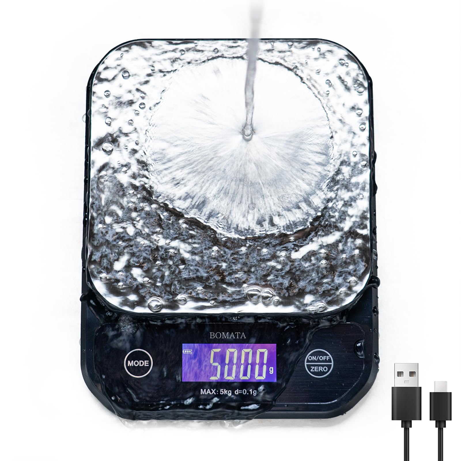BOMATA waterproof kitchen scale front view, compact and ready for precise cooking on busy counters
