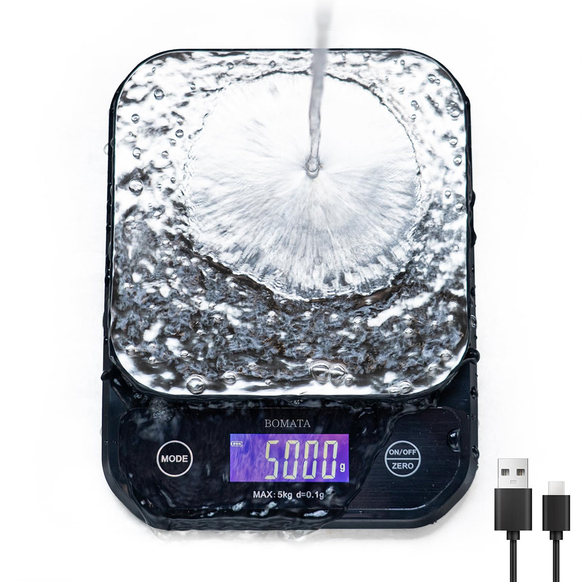 BOMATA waterproof kitchen scale front view, compact and ready for precise cooking on busy counters