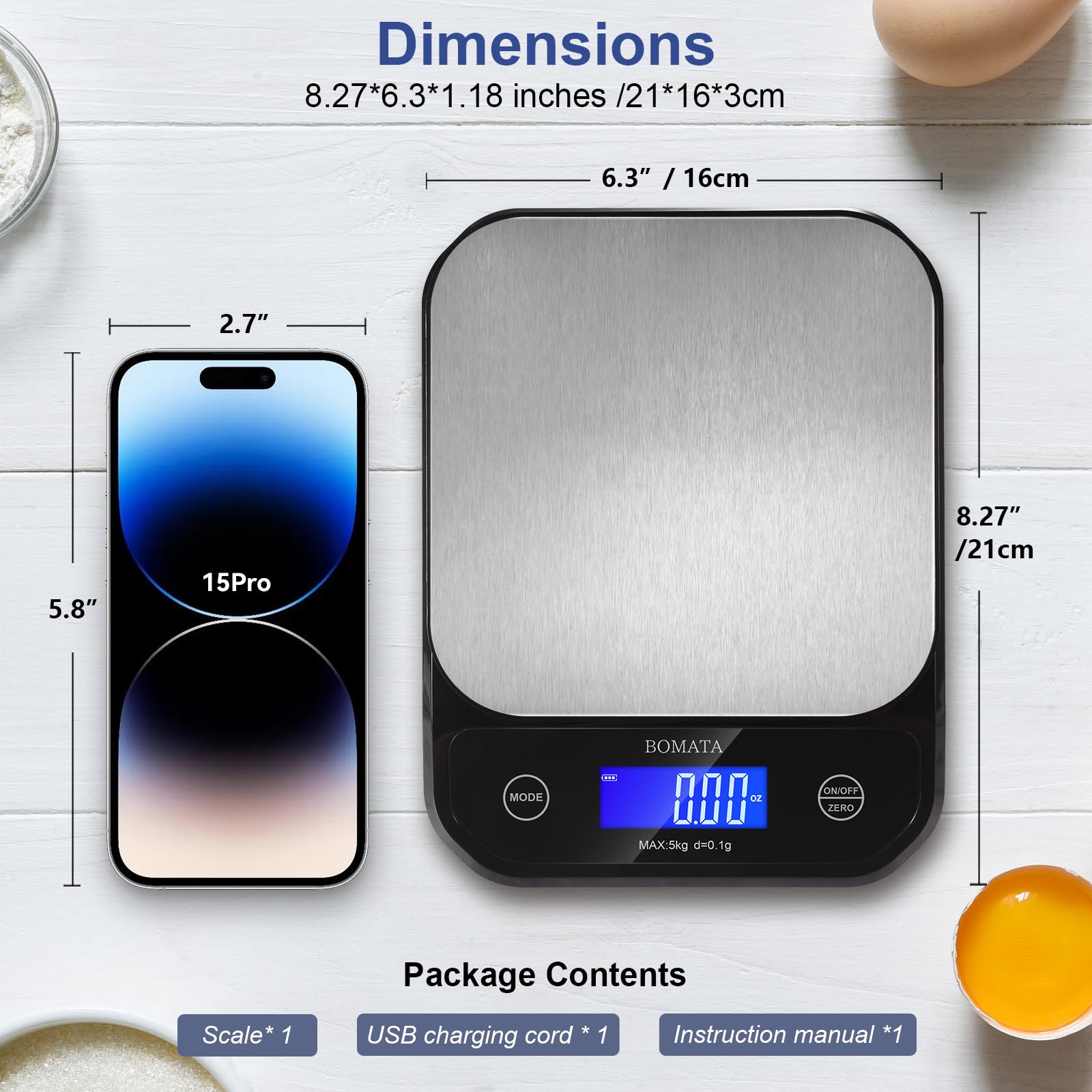 BOMATA waterproof kitchen scale IPX6 protection supports easy rinse and clean