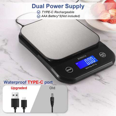 BOMATA waterproof kitchen scale Type-C rechargeable battery for convenient charging
