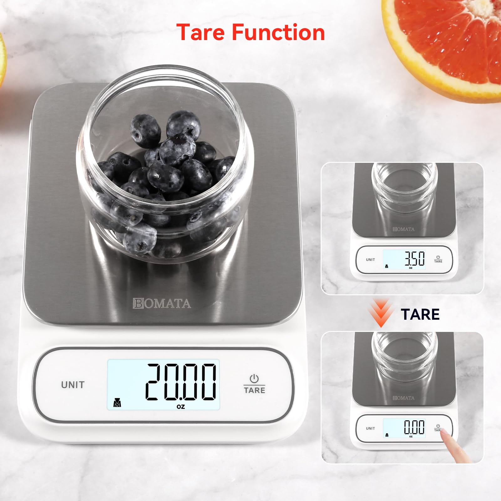 BOMATA wide measurement range covers small and large items.