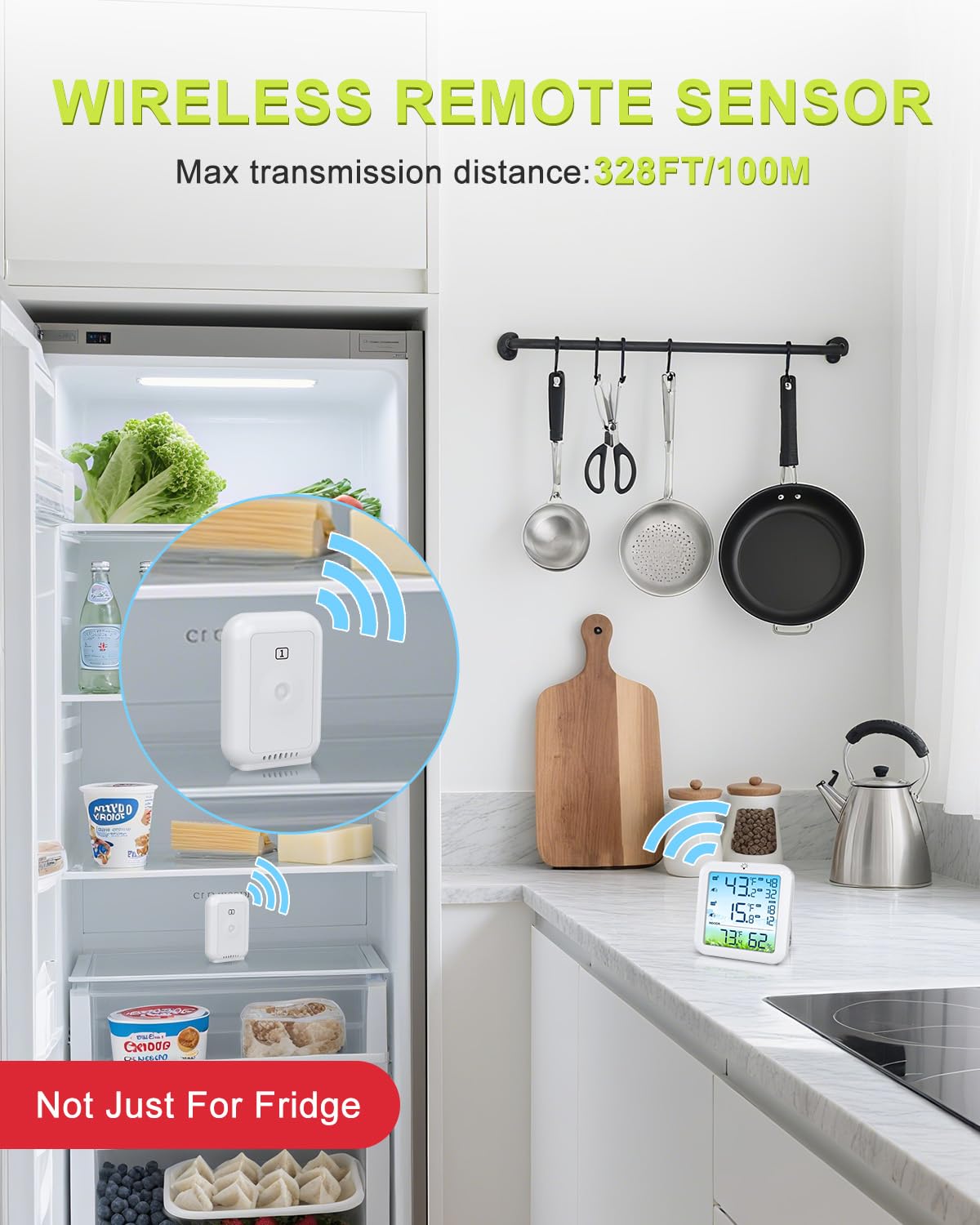 Bomivoi refrigerator thermometer measures humidity and temperature in Celsius or Fahrenheit