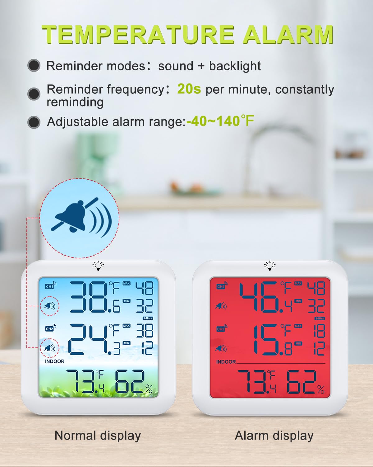 Bomivoi wireless thermometer shows 24h max/min readings for fridge