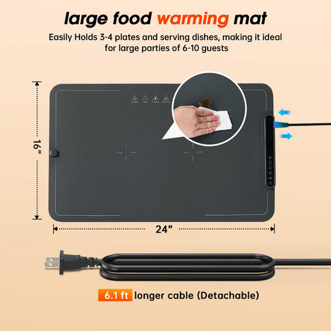 Bomova warming mat with 6H timer simplifies serving during long gatherings.