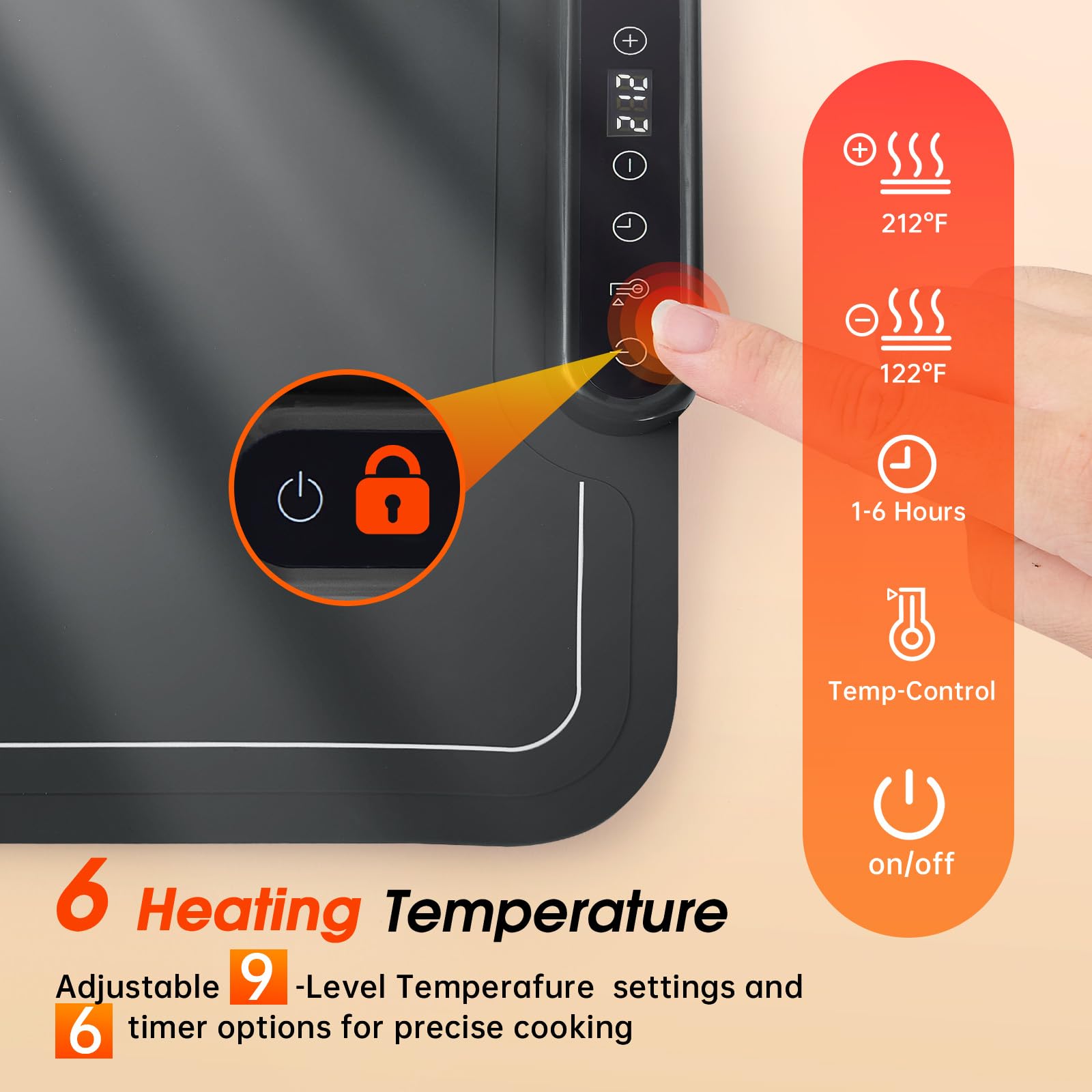 Bomova warming mat displays multiple dishes while keeping them warm.