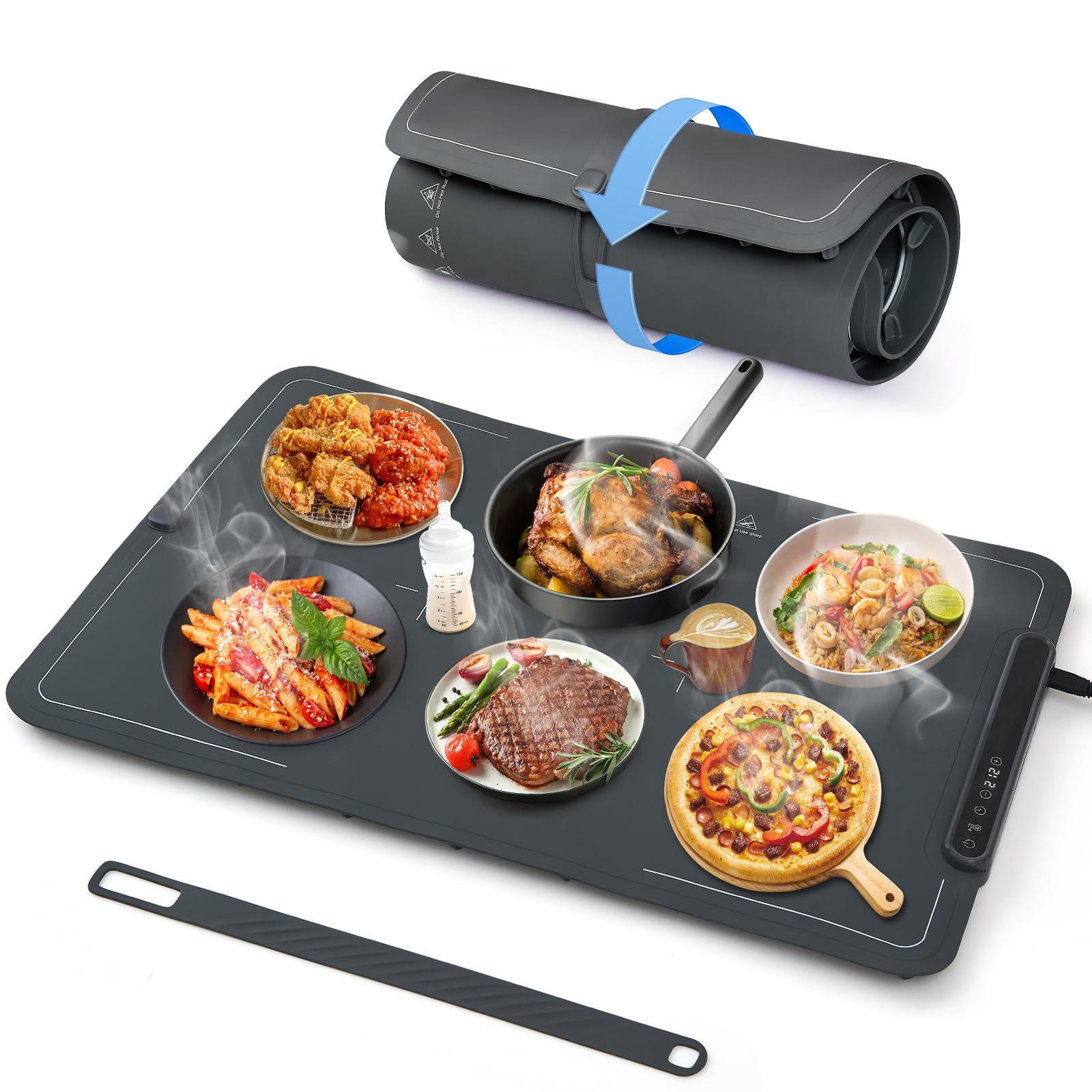 Bomova extralarge warming mat 16x36 keeps buffet dishes warm for hours.