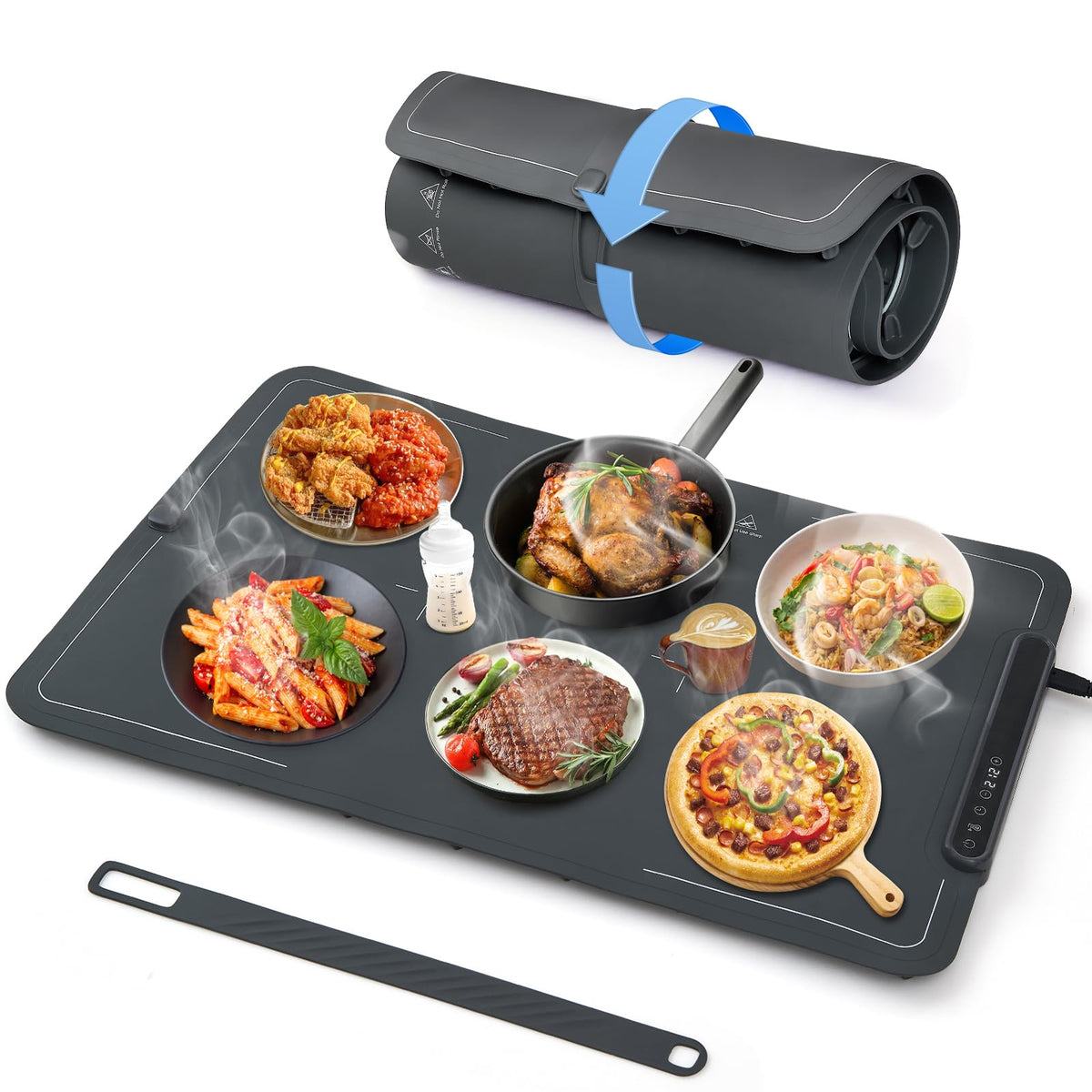 Bomova extralarge warming mat 16x36 keeps buffet dishes warm for hours.