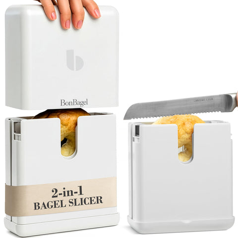 BonBagel bagel cutter with auto-center view enabling precise, even cuts.