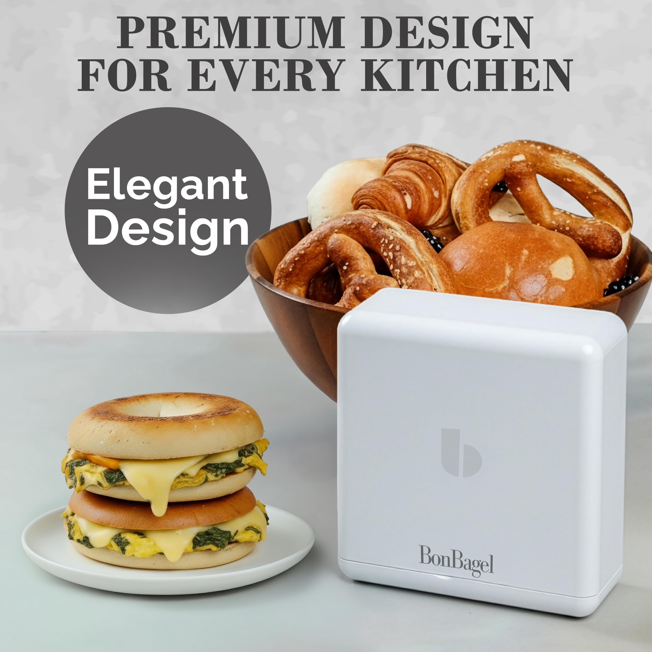 BonBagel compact 7-inch design saves counter and drawer space.