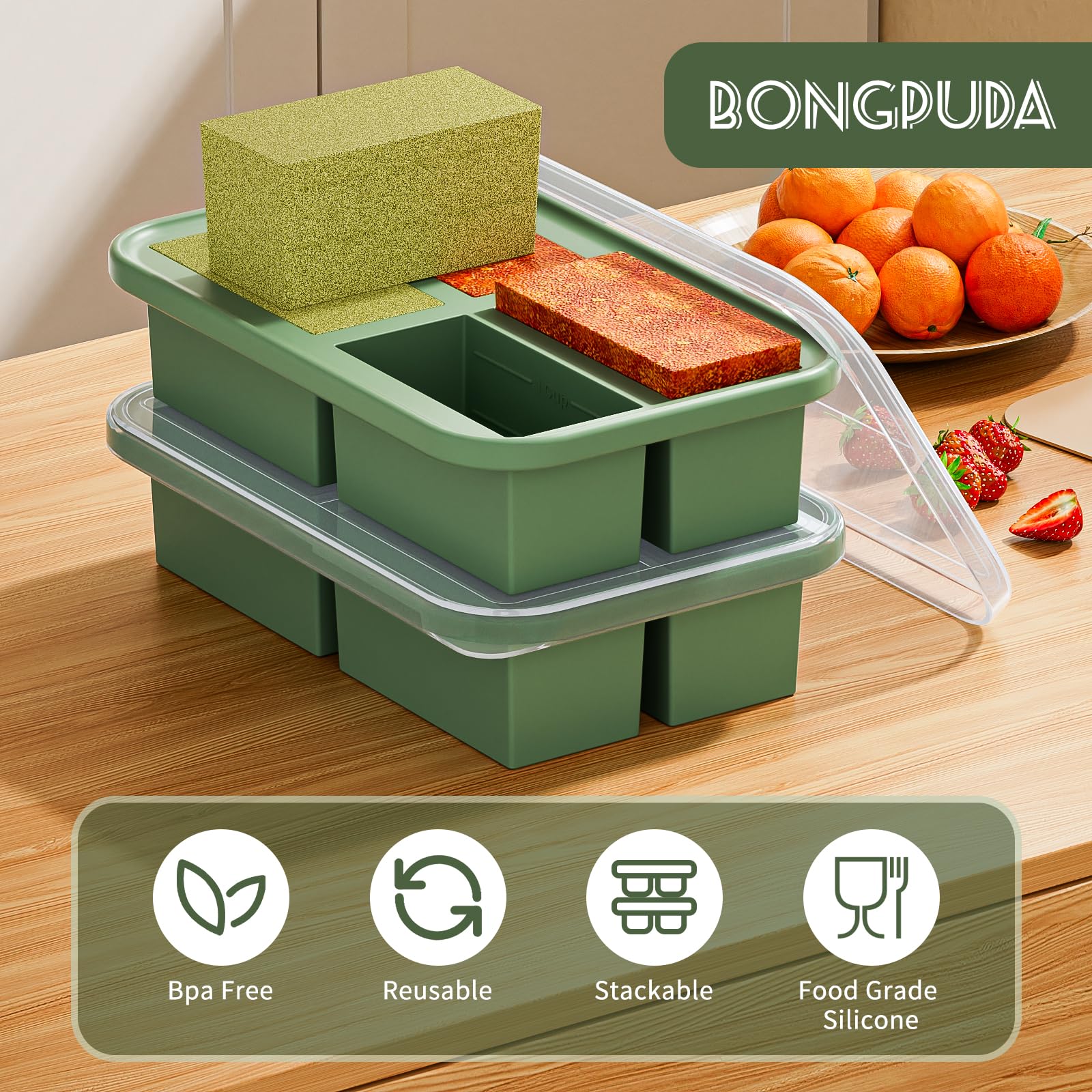 Bongpuda silicone freezer tray is safe for fridge, freezer, and dishwasher.