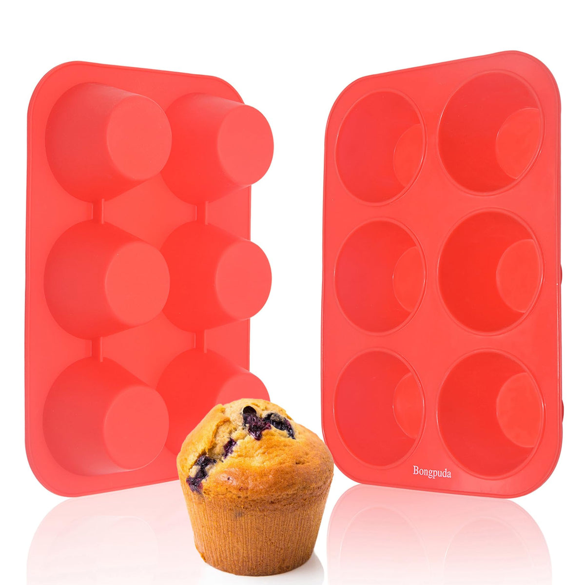 Bongpuda silicone large muffin pan 2-pack with non-stick surface for easy release.