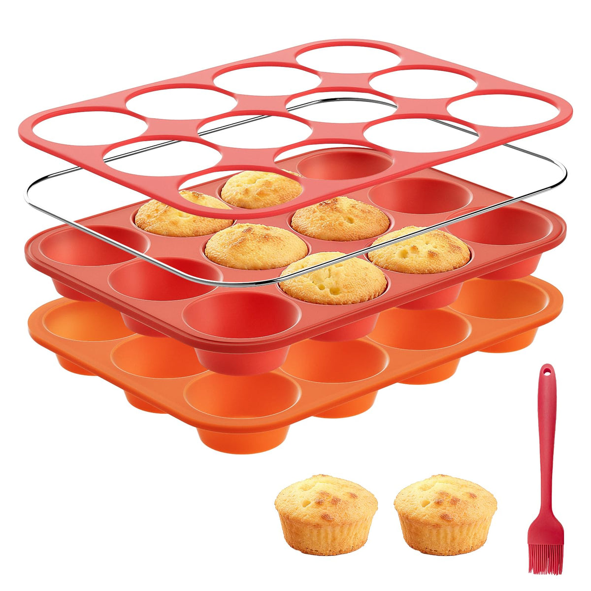 Bongpuda silicone muffin pan with steel core provides stable support for even bakes.