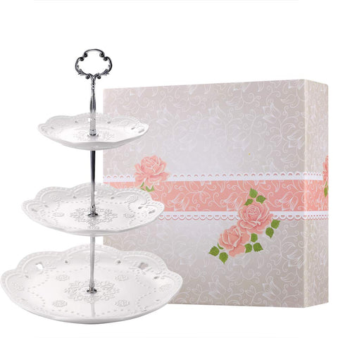 BonNoces 3-tier porcelain cupcake stand for elegant dessert display.