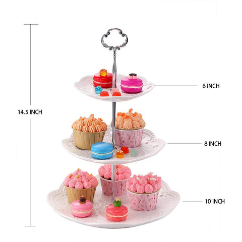 BonNoces white embossed dessert stand highlights decorative detailing.