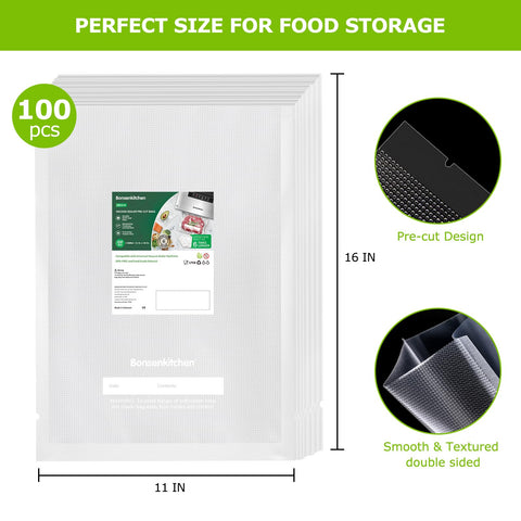 Bonsenkitchen BPA-free vacuum bags ready for sous vide cooking up to 195°F.