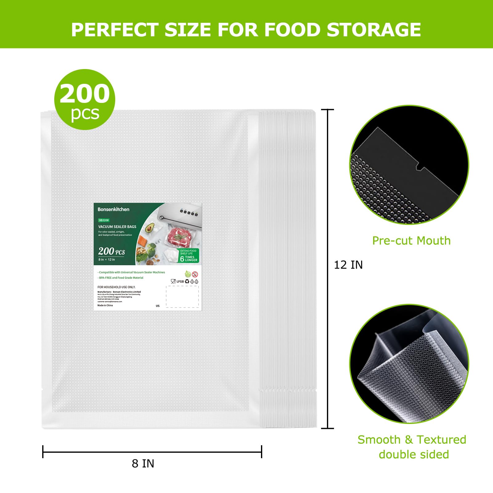 Bonsenkitchen BPA-free vacuum bags offer safe storage for freezing and reheating