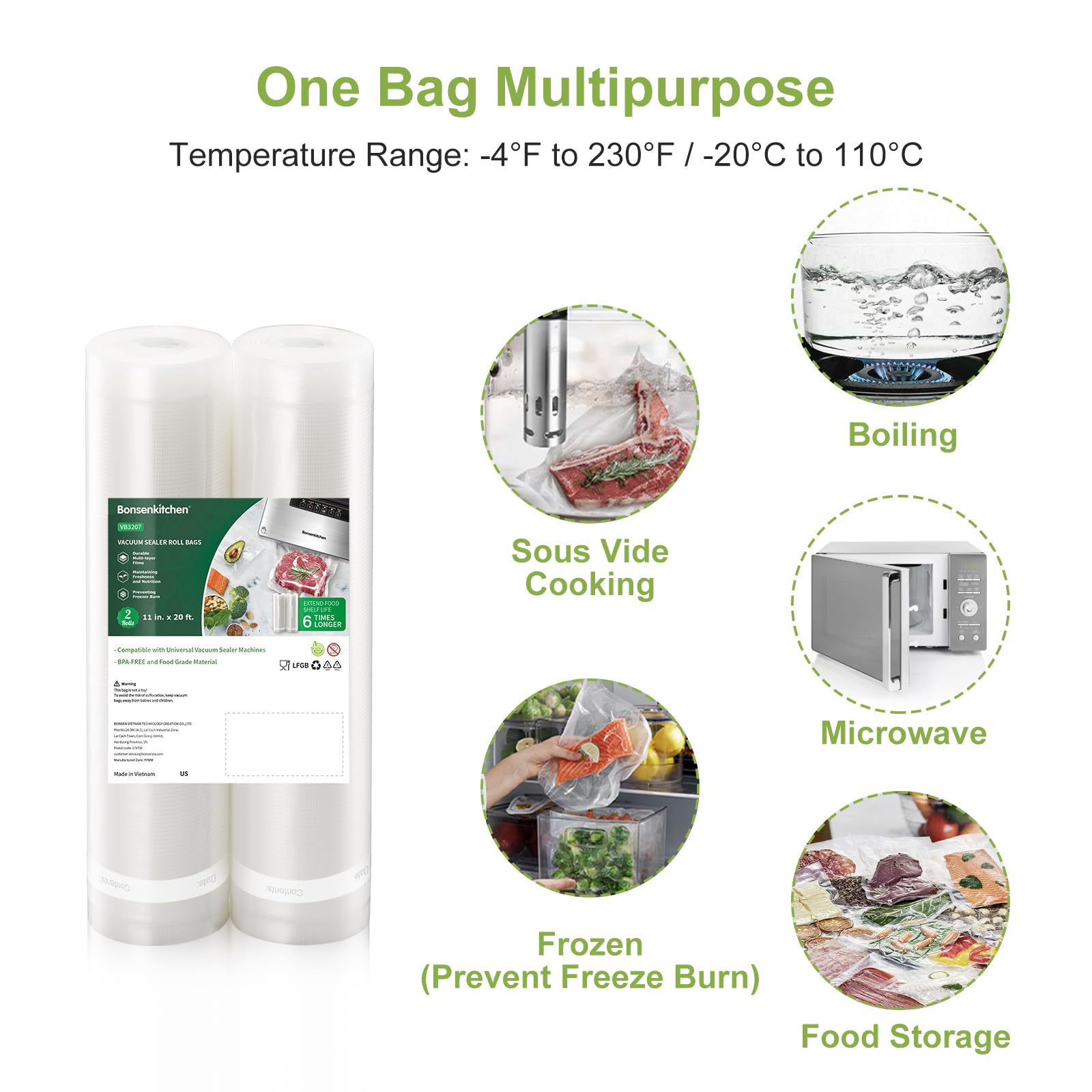 Bonsenkitchen commercial-grade vacuum bags with embossed channels for a strong seal