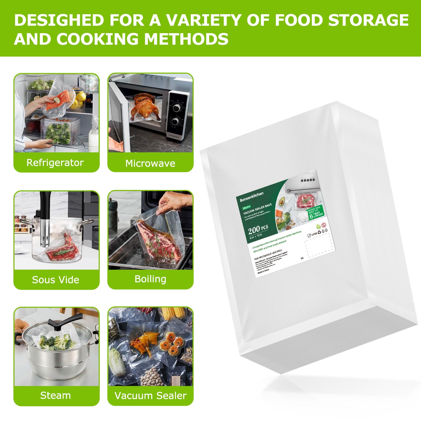 Bonsenkitchen commercial-grade bags ensure strong seals for bulk meals and leftovers