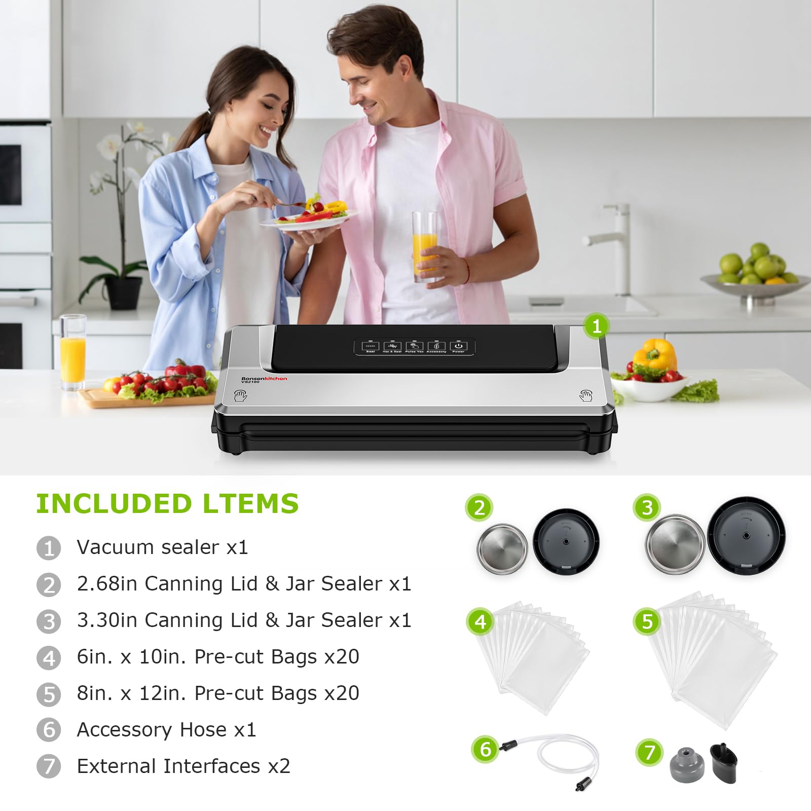 Bonsenkitchen compact food sealer on a kitchen counter