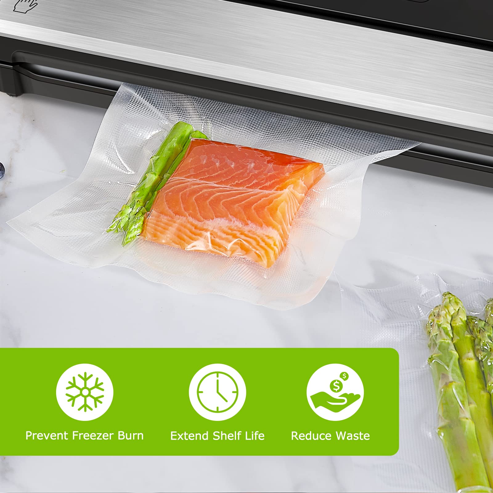 Bonsenkitchen embossed air-removal channels boost freshness and prevent freezer burn