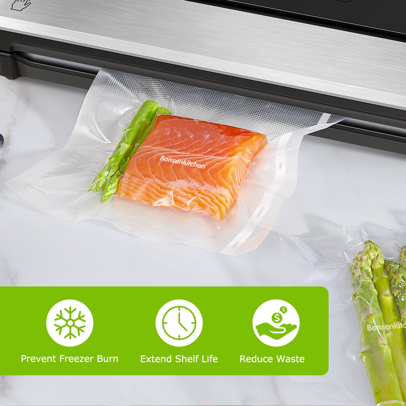 Bonsenkitchen extends shelf life by reducing air exposure.