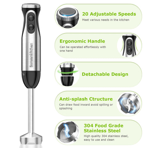 Bonsenkitchen immersion blender 20-speed control for precise texture blending
