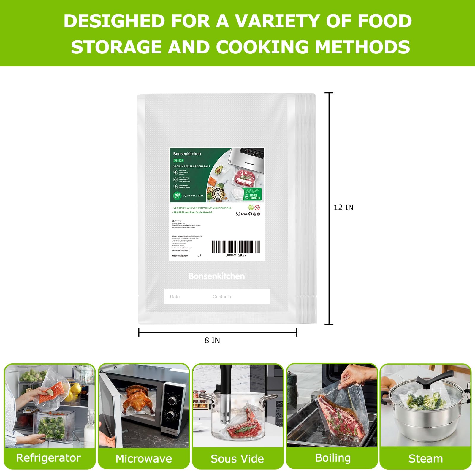 Bonsenkitchen microwave-freezer safe bags support versatile storage and reheating.