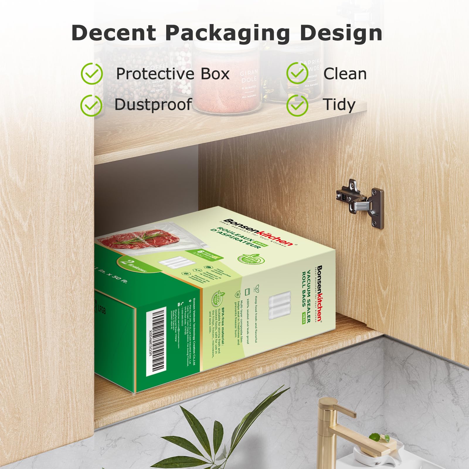 Bonsenkitchen bags feature recessed groove and glossy surface for easy cutting and sealing.