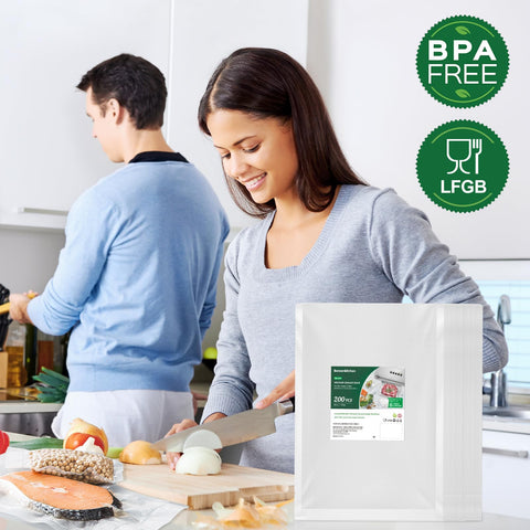 Bonsenkitchen sous vide bags withstand cooking up to 195 F for precise at-home results