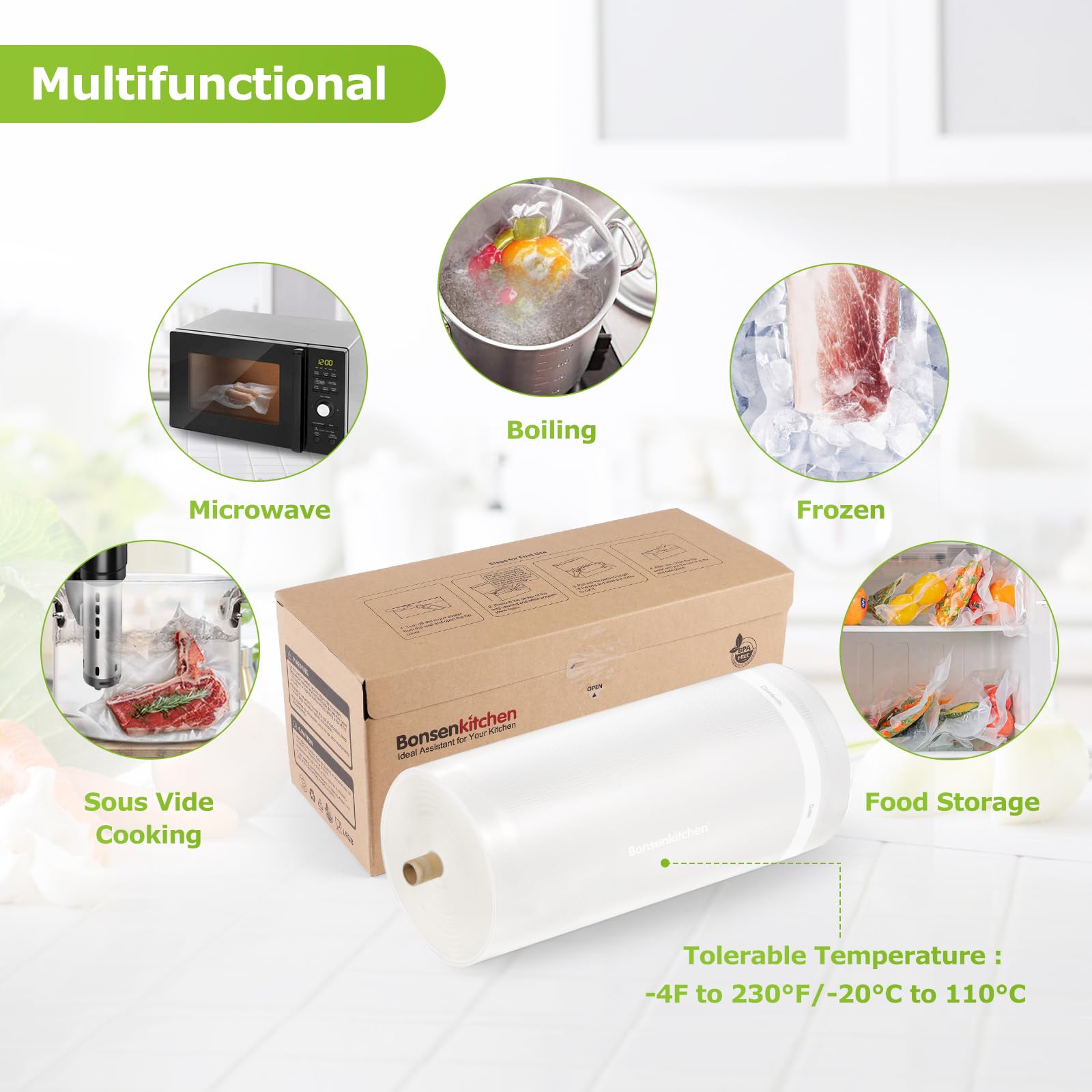 Bonsenkitchen universal compatibility with major vacuum sealer brands.