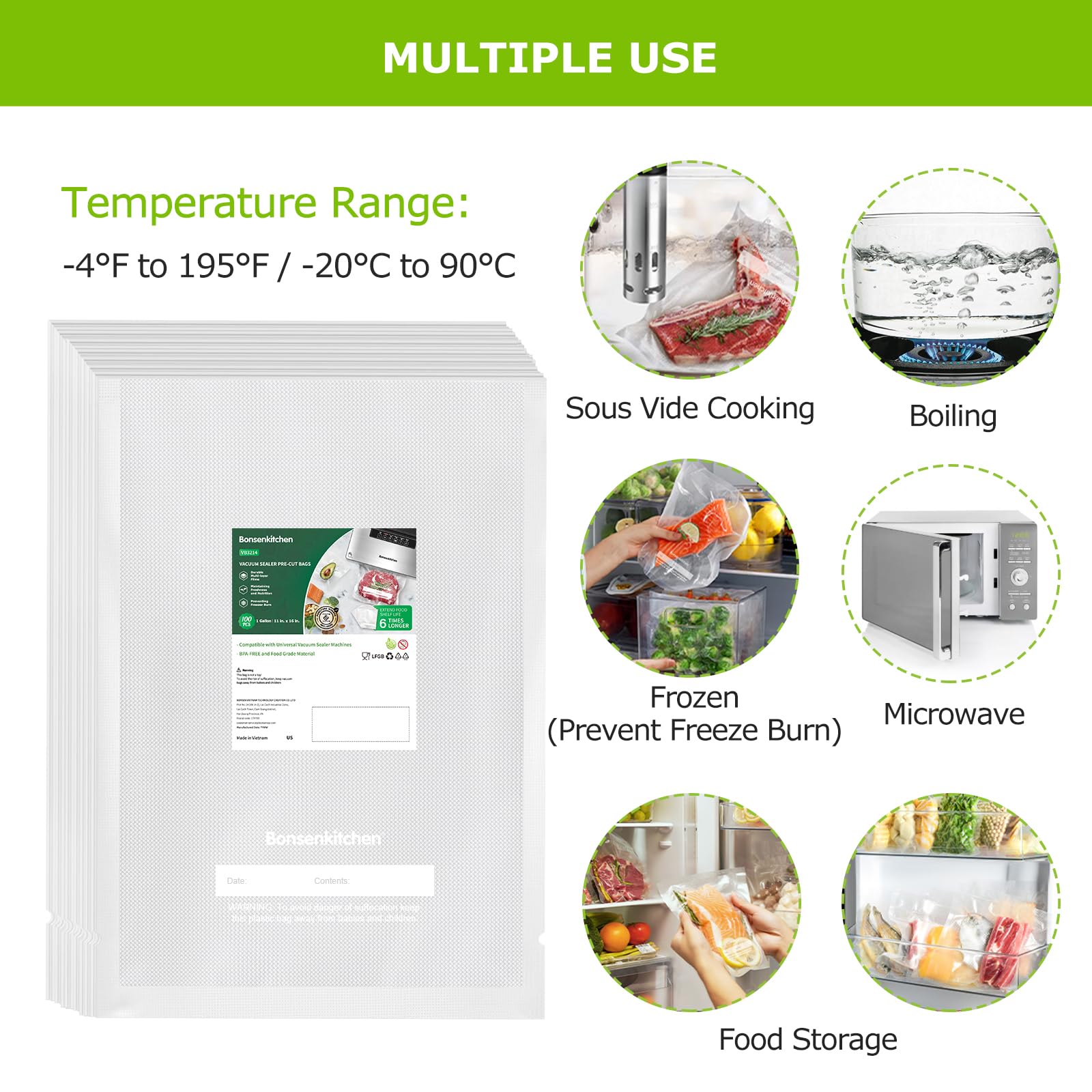 Bonsenkitchen universal seal bags fit major sealers for easy use.