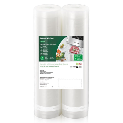 Bonsenkitchen vacuum roll bags for 8in x 20ft storage with durable construction.