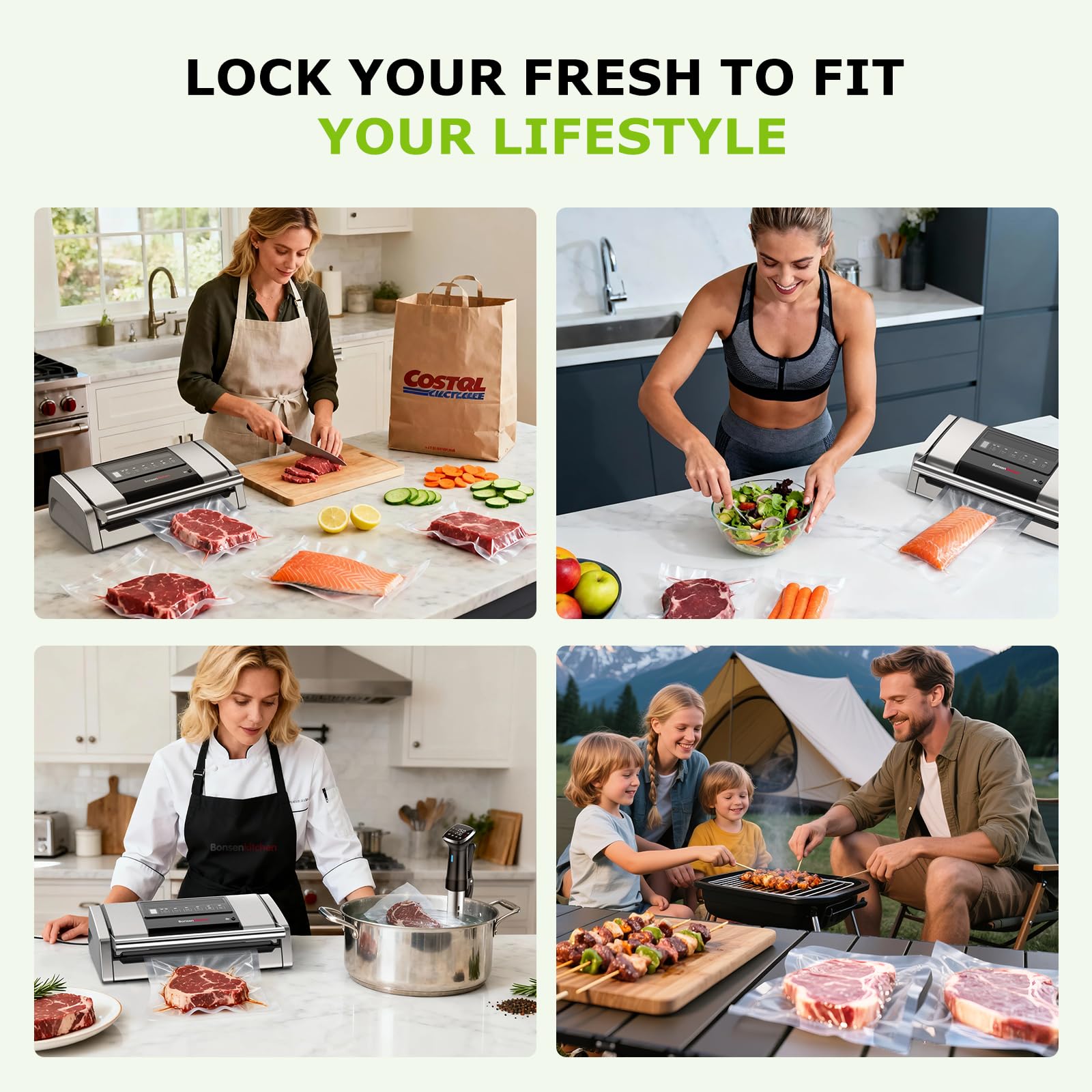 Bonsenkitchen vacuum sealer includes bags and accessories for ready-to-use meals